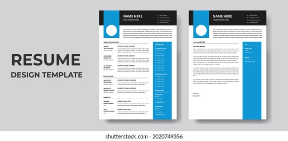 Minimal professional CV  resume template in vector design super clean modern black and blue elegant clean  resume cv template 