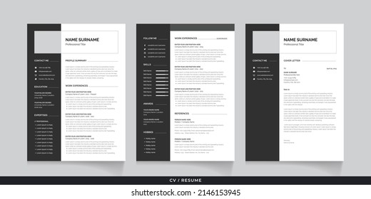 Minimal professional CV resume template - super clean modern vector infographic - black and white resume cv template