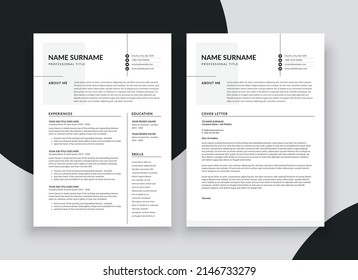 Minimal professional CV  resume template - super clean modern vector infographic - black and white resume cv template