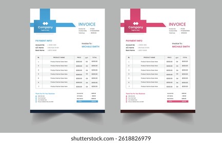 Minimal and professional invoice form template, invoice accounting, bill, receipt, price list. Easy to edit and customize
