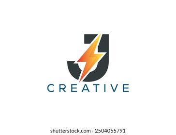 Minimal and professional Letter J thunder logo design template