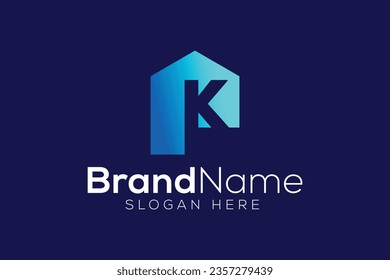 Minimal and Professional letter P K home real estate vector logo design
