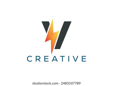 Plantilla de diseño de logotipo de Letter V thunder profesional y minimalista