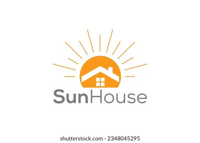 Minimal and Professional Sun and House sign logo design vector template