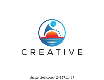 Minimale und professionelle Sun und man Logo Design Vorlage