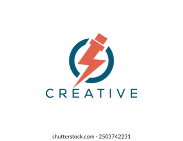 Minimal and professional thunder and pipe logo design template