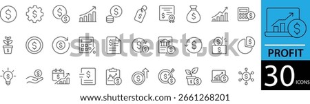 Minimal Profit Line Icon Set 30 Clean Outline Symbols for Growth, Revenue, and Business Success
