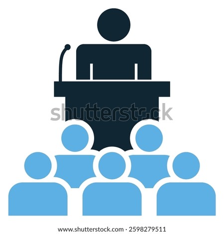 Minimal public speaking icon vector symbolizing leadership, presentation, and communication. Ideal for business, conferences, and public events.