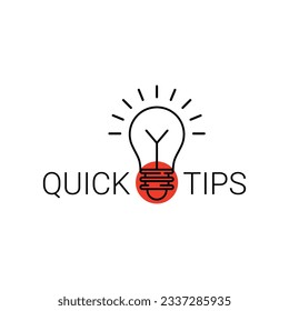 minimal quick tips icon with black light bulb. flat linear trend simple logotype graphic web banner design isolated on white. concept of interesting facts for general erudition or incentive brainstorm