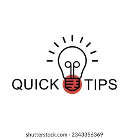 minimal quick tips icon with black light bulb. flat linear trend simple logotype graphic web banner design isolated on white. concept of interesting facts for general erudition or incentive brainstorm