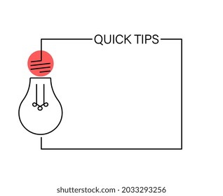 Minimal Quick Tips icon with light bulb. Flat linear trend simple logotype graphic web banner design isolated on white