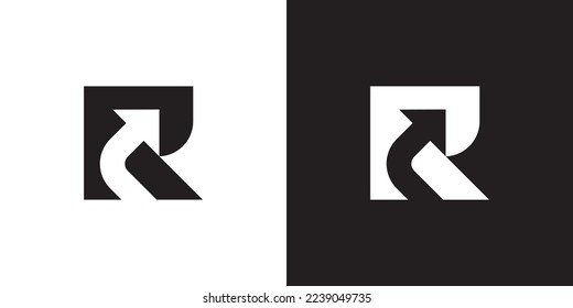 Minimal R logo. Icon of a R letter on a luxury background. Logo idea based on the R arrow monogram initials. Professional variety letter symbol and R logo on black and white background.