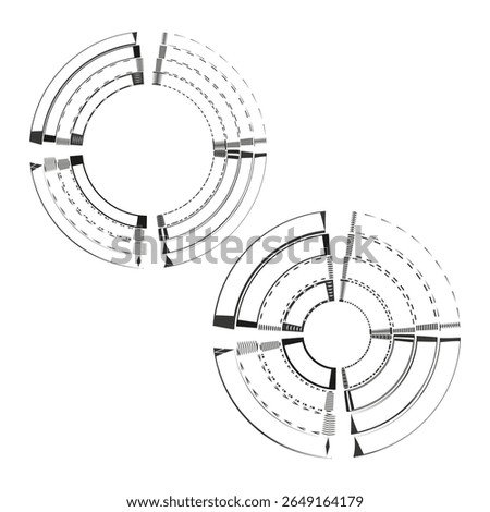 Minimal radar icon. Concentric arc pattern. Circular scan Vector. White background.