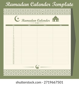 Calendario mínimo de Ramadán con mezquita y luna creciente