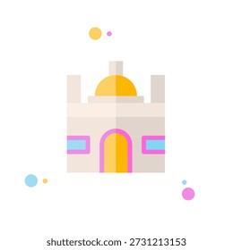 Icono mínimo de la mezquita de Ramadán con acentos de media luna en estilo geométrico plano.