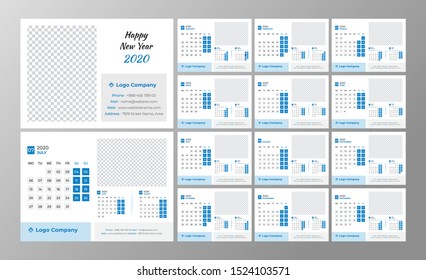 minimal real estate 2020 desk calendar template.wall Calendar  Design Print Template with Typographic.