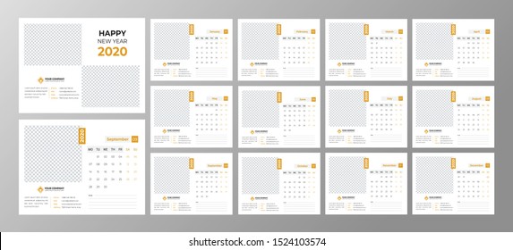 minimal real estate 2020 desk calendar template.wall Calendar  Design Print Template with Typographic.