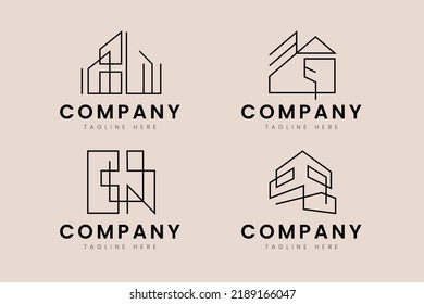 minimal real estate building logo, thin line, and geometric form style for branding and company