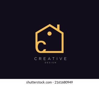 Minimal Real Estate C Logo Template, Creative Letter C House Logo Design