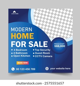Minimal and real estate Home for sale social media post template.