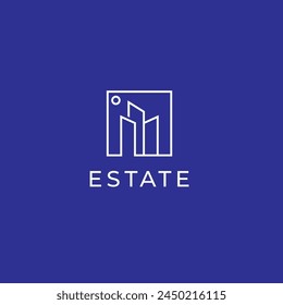 Minimal Real Estate vector logo design template. House abstract concept icon with blue background 