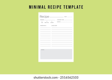 Minimal Recipe Template | Simple and Organized Recipe Card