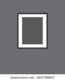 Quadro de imagem retangular mínimo com borda cinza escuro e borda interna branca em fundo cinza silenciado, espaço interior em branco para maquetes, modelos de design, cartazes ou exibição de arte

