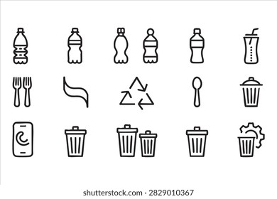 Minimal Recycling and Waste Management Line Icon Set for Eco Design