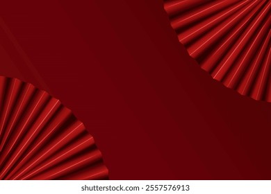 Minimal red abstract background, fold fan texture on the side, vector illustration design for festive or elegant theme, chinese new year banner