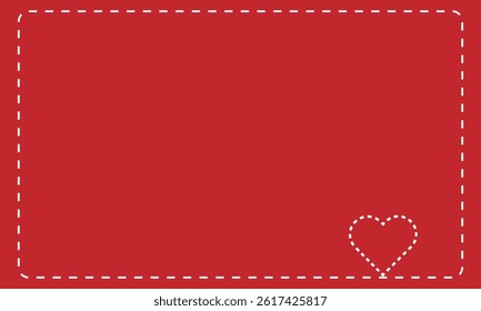 Minimal red background with a stitched white border and a heart shape in the bottom corner. Perfect for romantic, wedding, or Valentine's Day-themed designs.