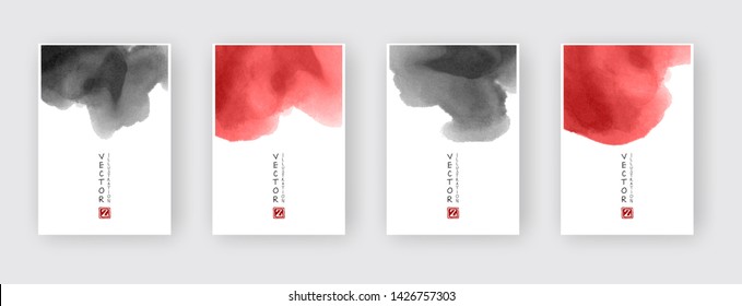 Minimal red and black covers design set. Cool paint brush.