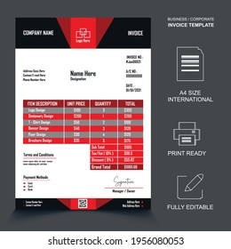 Minimal red and  black invoice template vector design for your projects