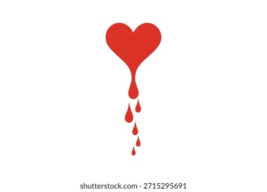Minimal rote blutende Herzzillation, die Liebe, Emotion, Schmerz und Romantik auf weißem Hintergrund symbolisiert.