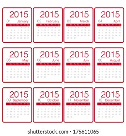 Minimal red calender 2015 year