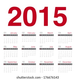 Minimal red calender 2015 year