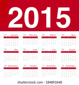 Minimal red calender 2015 year