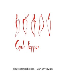 Minimal red chili pepper set with handwritten text and abstract shapes for spicy food packaging or kitchen design
