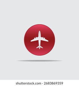 "Ícone de avião em círculo vermelho mínimo, gráfico vetorial plano para viagens modernas e design de aviação"