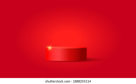Minimal red cylinder pedestal and platform, stand stage, cylinder for product presentation. Vector illustration
