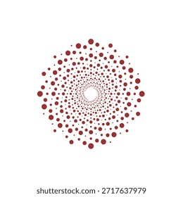 Mandala de punto rojo mínimo que forma un patrón de espiral hipnótico sobre un fondo blanco limpio, que simboliza el equilibrio, el enfoque, la armonía y el diseño de arte geométrico abstracto moderno.