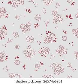 minimal red floral seamless pattern on white background for fabric, wrapping paper, surface design and digital textiles.