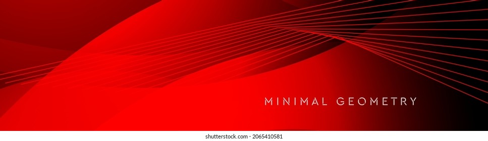 Minimal red geometry banner with waves and lines. Hi-tech abstract vector background