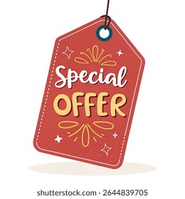 Tag "Oferta especial" de suspensão vermelha mínima com efeito de sombra, ideal para design da Web, etiquetas de produtos e visuais de campanha de tempo limitado.
