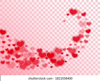 Minimal red hearts confetti valentine background. Abstract greeting card backdrop. Framed hearts love emotion symbols isolated on white background. Romantic event cute decor.
