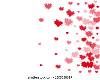 Mínimos corazones rojos confetti ilustración vectorial. Elegante telón de fondo de la tarjeta de invitación. Los corazones rojos ruby aman los símbolos de pasión aislados en un fondo transparente. Decoración sencilla de evento romántico.