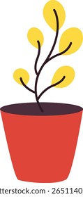 Minimal red pot with yellow leafy plant, perfect for gardening themes, interior decor icons, or environmental educational illustrations for kids.