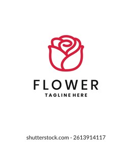 Minimal Red Rose Flower Line Logo with Modern Design