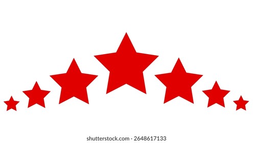 Minimal red seven-star arc formation, great for badges, decorations, awards, patriotic themes, or celebratory templates. Clean and symbolic vector design.