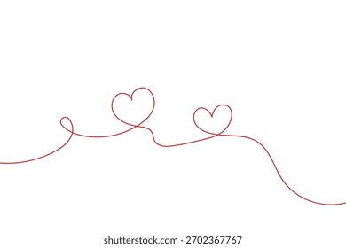 Hilo rojo mínimo que forma los corazones, diseño continuo de la línea,.eps
