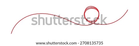 Minimal Red Thread Swirl Line. Red thread looped in a circle form, symbolizing vector. Line of red yarn, long red thread. Wavy Thread Line.